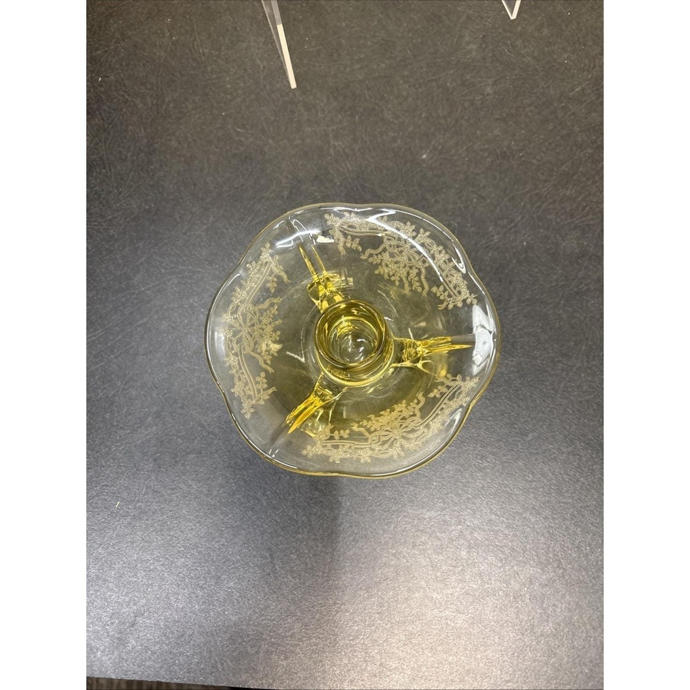Vtg~Fostoria Glass Co~June Etch Topaz Yellow Candlestick~2" Tall~Three Toed - Picture 2 of 6